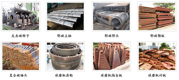 顎式破碎機和球磨機等設(shè)備的配件示意圖